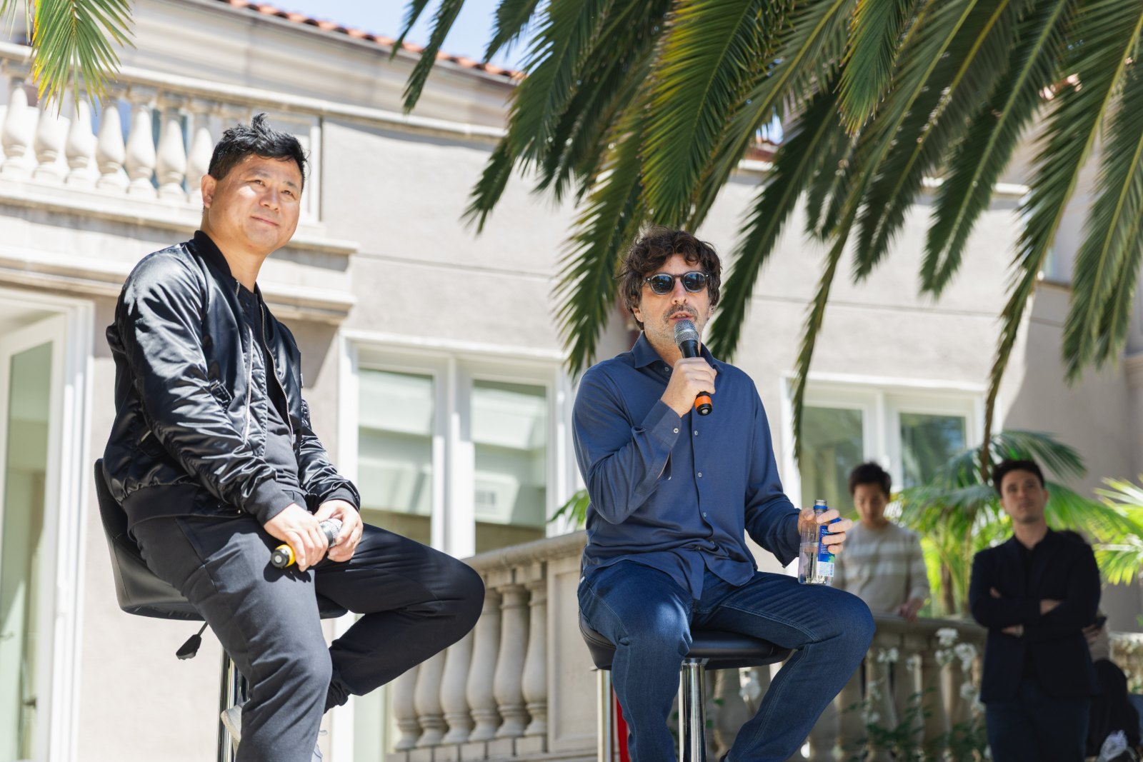 Sergey Brin in conversation with AGI House's Rocky Yu on the Build Day stage.
